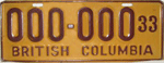 1933 BC Sample License Plate (Tom Lindner Collection)